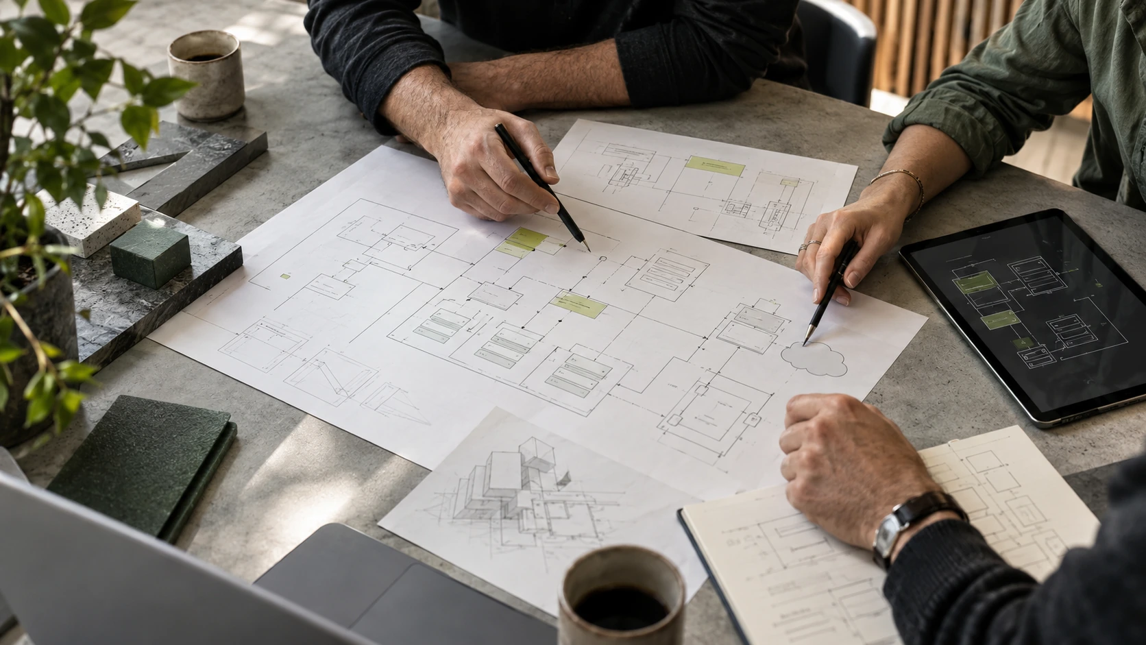 Illustratieve planningssessie met technische schema’s